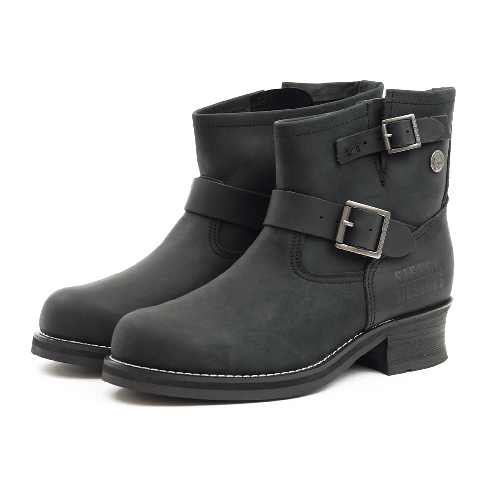 All saints 笑わせる エンジニアブーツ 黒 レザー バックル付き