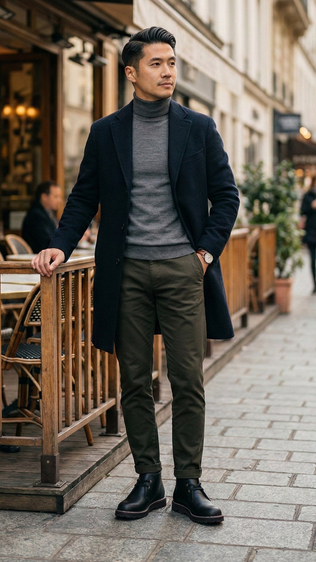 都会的ミニマルスタイル。タートル×チャッカブーツの洗練コーデ